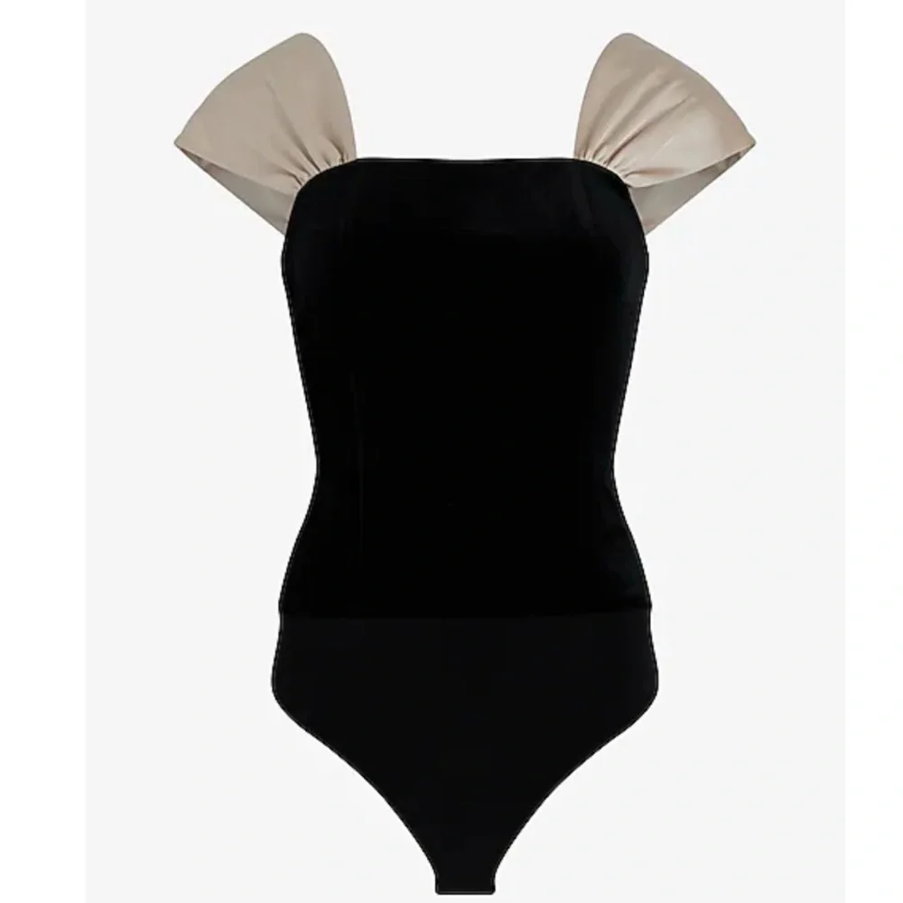 Express Velvet Square Neck Satin Rhinestone Bow Bodysuit - Picture 3 of 6
